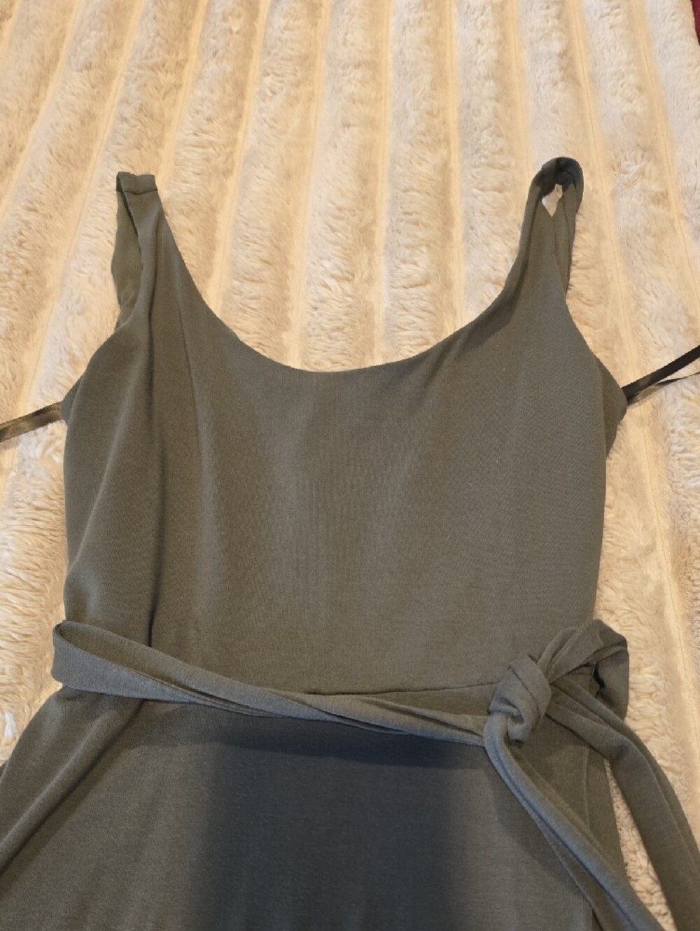 LOFT Olive Green Sleeveless Maxi Dress with Waist Tie - Picture 2 of 3